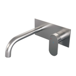 Brauer Brushed Edition Wastafelmengkraan inbouw - gebogen uitloop links - hendel breed plat - afdekplaat - model C 1 - PVD - geborsteld RVS SW374378