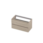 INK Wastafelonderkast - 90x45x52cm - 2 lades - greeploos - met houten keerlijst - MFC - Ivoor eiken SW798468