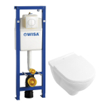 Villeroy & Boch O.novo Set de toilette réservoir Wisa et cuvette à fond plat blanc abattant softclose et plaque blanc SW66638