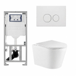 QeramiQ Dely Toiletset - 36.3x51.7cm - diepspoel - rimless - Geberit UP320 inbouwreservoir - met Burda frame - softclose toiletzitting - mat witte bedieningsplaat - ronde knoppen - glans wit SW1102474