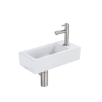 FortiFura Fuente Pack Lave-mains - 40x22x11.5cm - 1 trou de robinet - céramique - robinet Inox brossé - Blanc brillant SW1111466