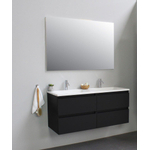 Basic Bella Meuble avec lavabo acrylique avec 2 trous de robinet et miroir avec éclairage 120x55x46cm Flat Pack Noir mat SW538742