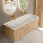 MONDIAZ KURVE 120cm Meuble salle de bain - couleur Oak - 1 tiroir - vasque BIG LARGE centre - sans trous de robinet - Talc SW1138196