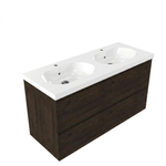 Saniclass Holz Pure Ensemble meuble de salle de bains - 120x45x63.5cm - lavabo en céramique Palermo blanc - 2 vasques - 2 trous de robinet - 4 tiroirs - chêne charcoal mat (bois) SW1478651