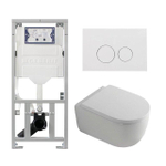 QeramiQ Dely Swirl Toiletset - 36.3x51.7cm - Geberit UP320 inbouwreservoir - met Burda frame - 35mm zitting - glans witte bedieningsplaat - ronde knoppen - wit glans SW1138667