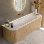 MONDIAZ KURVE 150cm Meuble salle de bain avec module 25 G et D - couleur Oak - 1 tiroir - 2 portes - vasque BIG MEDIUM centre - sans trous de robinet - Talc SW1138183