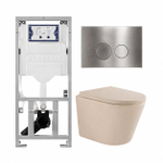 QeramiQ Dely Pack WC - 36,3x51,7cm - à fond creux - sans bride - réservoir encastré Geberit UP320 - abattant WC softclose 35 mm - plaque de commande en acier - boutons ronds - beige mat SW1236523