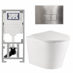 QeramiQ Dely Toiletset - 36.3x51.7cm - diepspoel - rimless - Geberit UP320 inbouwreservoir - met Burda frame - softclose toiletzitting - steel bedieningsplaat - rechtehoekige knoppen - mat wit SW804609