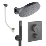 Crosswater MPRO ensemble de douche pluie encastré – douche de tête Ø 30 cm – bras mural courbé 20.2 cm – vidage de baignoire – gunmetal SW1472755
