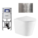 QeramiQ Dely Toiletset - 36.3x51.7cm - diepspoel - rimless - Geberit UP320 Burda inbouwreservoir - softclose toiletzitting - steel bedieningsplaat - rechtehoekige knoppen - wit glans SW804656