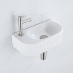 QeramiQ Fuente fonteinset – 40x21.5x12 cm – keramiek wit mat – kraangat links – kraan geborsteld RVS – geribbeld SW1233016