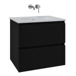 Saniclass Chaci Ensemble meuble de salle de bains - 60x46x55cm - lavabo en céramique blanc - 1 vasque - sans trou de robinet - 2 tiroirs - noir mat SW804587