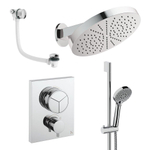 Crosswater MPRO Ensemble de douche de tête encastré - 2 leviers - vidage de baignoire - pomme de douche 30 cm - douchette à main - barre de douche - bras mural - chrome SW1472687