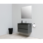 Basic Bella Meuble salle de bains avec lavabo acrylique avec miroir Noir 80x55x46cm 1 trou de robinet Anthracite mat SW491851