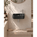 QeramiQ Fuente pack lave-mains – demi-rond – 40 x 21,5 x 12 cm – perçage à droite – robinet inox brossé SW1232814