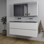 Adema Chaci Ensemble de meuble - 120x46x57cm - 2 vasques en céramique noire - sans trous de robinet - 2 tiroirs - armoire de toilette - blanc mat SW856587