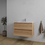 Adema Chaci Ensemble de meuble de salle de bains - 80x46x57cm - 2 tiroirs - 1 vasque ovale en céramique blanche - 1 trou de robinet - cannelle SW721296