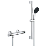 GROHE Precision Flow Ensemble de douche - robinet de douche thermostatique - avec ensemble barre de douche - 60cm - douchette à main ronde - 1 jet - flexible de douche lisse - chromé SW1028113