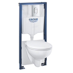 GROHE Solido Bau ensemble WC - sans rebord de rinçage - abattant softclose/quickrelease - plaque de commande chromée - Blanc brillant SW228060