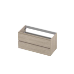INK Wastafelonderkast - 100x45x52cm - 2 lades - greeploos - met houten keerlijst - MFC - Ivoor eiken SW798470