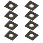 QAZQA Xena spot encastré - set de 8 - 8x8cm - IP44 - carré - noir mat SW1210281