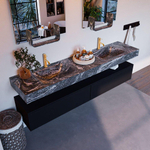 Mondiaz ALAN-DLUX Ensemble de meuble - 200cm - meuble Urban mat - 2 tiroirs - Lavabo Cloud Lava suspendu - vasque Gauche et droite - 2 trous de robinet SW808253