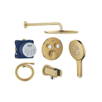 Grohe Grohtherm regendoucheset inbouw - hoofddouche rond - handdouche rond - gebogen wandarm - cool sunrise geborsteld SW1235163