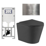 QeramiQ Dely Toiletset - 36.3x51.7cm - diepspoel - rimless - Geberit UP320 inbouwreservoir - met Burda frame - softclose toiletzitting - steel bedieningsplaat - rechtehoekige knoppen - mat zwart SW804624
