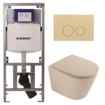 QeramiQ Dely Toiletset - 36.3x51.7cm - diepspoel - rimless - Geberit UP320 inbouwreservoir - softclose toilet zitting - bedieningsplaat beige - ronde knoppen - mat beige SW1242402