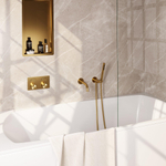 BRAUER Gold Edition mitigeur de bain encastré thermostatique - boutons-poussoirs SET 03 - bec - douchette à main bâton - flexible de douche - coude de raccordement mural - laiton brossé PVD SW925647