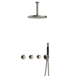 Hotbath Cobber IBS70 Ensemble de douche de pluie encastré - bras de plafond 15 cm - pomme de douche ronde 30 cm - douchette à main stick - nickel brossé SW678018