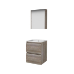 Basic-Line Comfort 46 ensemble de meubles de salle de bain 50x46cm sans poignée 2 tiroirs lavabo en porcelaine 1 trou de robinet armoire de toilette mfc scotch oak SW351007