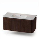 Royal Plaza Terra Edge Ensemble meuble de salle de bains - 100x44.7x46cm - vasque en solid surface blanc mat - 1 vasque - sans trou de robinet - 2 tiroirs - châtaigne (noyer) SW1471915