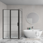 Aqua Vista Triple Paroi latérale - 88x200 cm - incl. barre murale - verre clair - noir mat SW969939