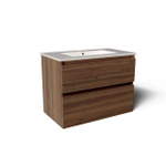 Saniclass Prime Vita Badkamermeubelset - 80x46x60cm - keramische wastafel glans wit - 1 wasbak - 1 kraangat - 2 lades - noten SW1439473