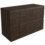 Saniclass Holz Atelier Ensemble de meubles de salle de bains - 140x45x62cm - plateau en bois - sans trou de robinetterie - 4 tiroirs - chêne charcoal mat (bois) SW1436743
