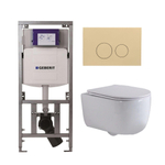 QeramiQ Dely Swirl Toiletset - 36.3x51.7cm - Geberit UP320 Burda inbouwreservoir - slim zitting - bedieningsplaat beige - ronde knoppen - wit mat SW1164822