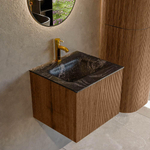 MONDIAZ KURVE-DLUX 50cm Meuble salle de bain - couleur Walnut - 1 tiroir - vasque GRUNNE centre - 1 trou de robinet - couleur Lava SW1137189