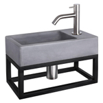 Differnz Force kit lave-mains - 40x22x8cm - Rectangulaire - 1 trou de robinet - Robinet courbé en chrome mat - avec cadre noir - Gris béton SW373124