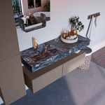 Mondiaz ALAN-DLUX Ensemble de meuble - 130cm - meuble Smoke mat - 2 tiroirs - Lavabo Cloud Lava suspendu - vasque Gauche - 1 trou de robinet SW808082