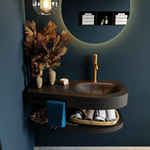 MONDIAZ RIVA Ensemble de meuble salle de bain - 100x50x5.8cm - 0 tiroirs - Urban mat - 1 trou de robinet - lavabo à droite - solid surface urban SW703358