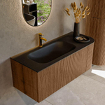 MONDIAZ KURVE 115cm Meuble salle de bain avec module 25 D - couleur Walnut - 1 tiroir - 1 porte - vasque BIG SMALL gauche - 1 trou de robinet - Urban SW1138482