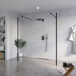 Fortifura Galeria Vrijstaande Inloopdouche - 180x200cm - helder - antikalk - 8mm veiligheidsglas - 2 zijwanden - 30cm - wandsteunen en hoekprofielen - mat zwart SW992962