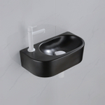 QeramiQ Fuente Fonteinset - 40x21.5x12cm - links - glad - halfrond - 1 kraangat - keramiek - fonteinkraan wit mat - afvoerplug - verlaagd sifon - zwart mat SW1232804