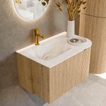 MONDIAZ KURVE-DLUX Meuble de salle de bains 75 cm avec module 25 R couleur Oak avec 1 tiroir et 1 porte. Lavabo GRUNNE gauche 1 trou de robinet couleur Frappe. SW1137317