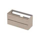 INK Wastafelonderkast - 100x40x52cm - 2 lades - greeploos - met houten keerlijst - MFC - Ivoor eiken SW798288