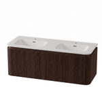 Royal Plaza Terra Edge Ensemble meuble de salle de bains - 120x45.5x46cm - vasque en céramique blanc brillant - 2 vasques - 2 trous de robinet - 2 tiroirs - châtaignier (noyer) SW1471941