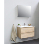 Basic Bella Meuble lavabo céramique avec 1 trou de robinet avec armoire de toilette à 2 portes grise 80x55x46cm Flat Pack Chêne SW538937