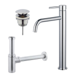 Fortifura Calvi Slim Wastafelkraanset - verhoogde wastafelkraan - klikwaste plug - design - sifon - hoogglans chroom SW915259