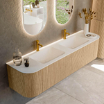 MONDIAZ KURVE 180cm Meuble salle de bain avec module 25 G et D - couleur Oak - 2 tiroirs - 2 portes - vasque CLOUD double - 2 trous de robinet - Talc SW1138216